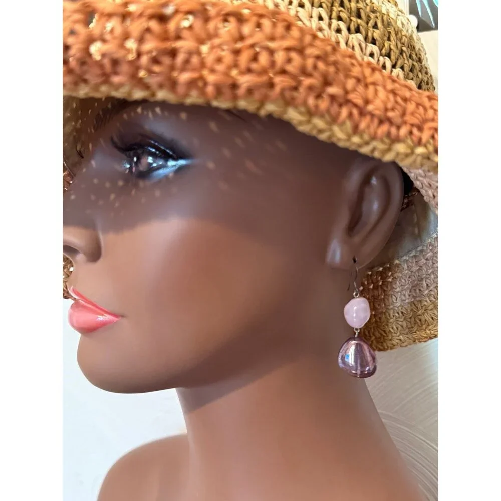 Pink/Purple Stone‎ Dangle Earrings